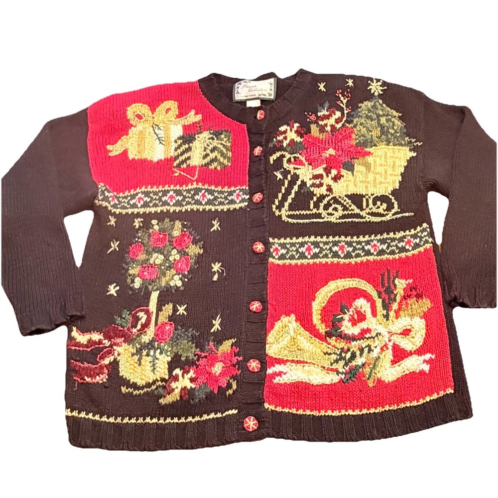 Vintage Private Collection Cardigan Sweater Christmas Size Large Festive Holiday